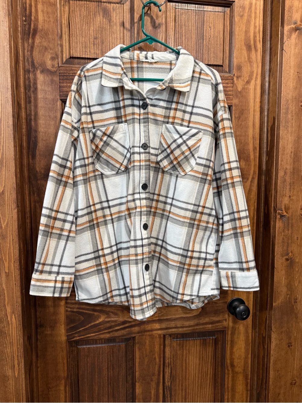 Maurices Plaid Button-Up Jacket in Cream, Tan & Gray